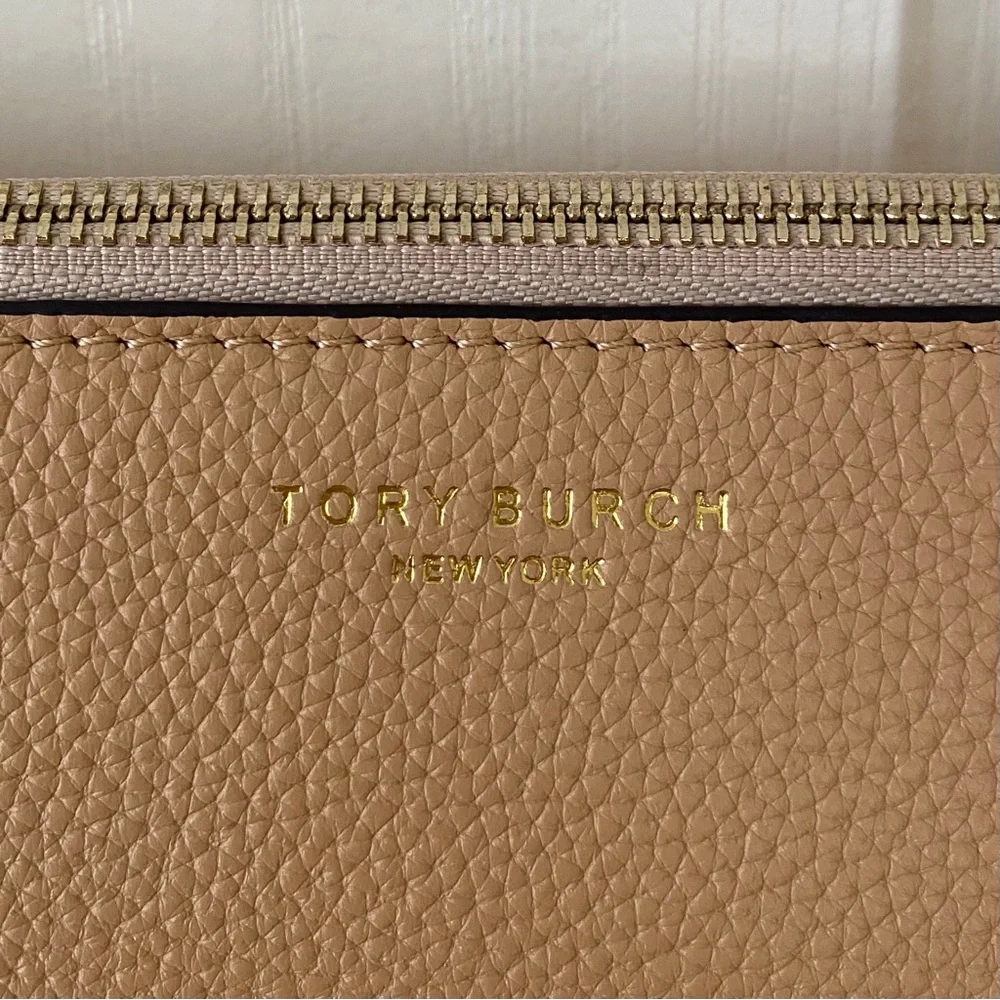 $400 NWT Tory Burch Perry Brown Tan Pebble Leather Gold Chain Strap Shoulder Bag